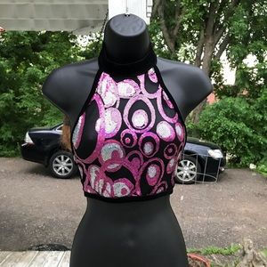 NW&W/OT Sequined halter crop top & Black bandeau